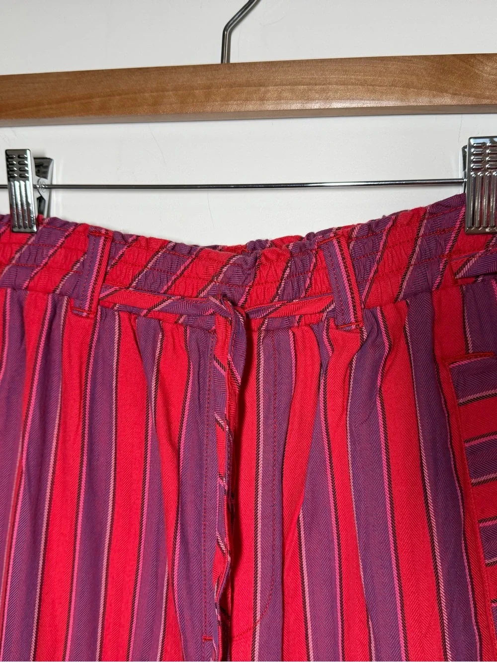 Free People Marielle Pull-On Pants Straight-Leg Red & Purple Stripe Size Medium